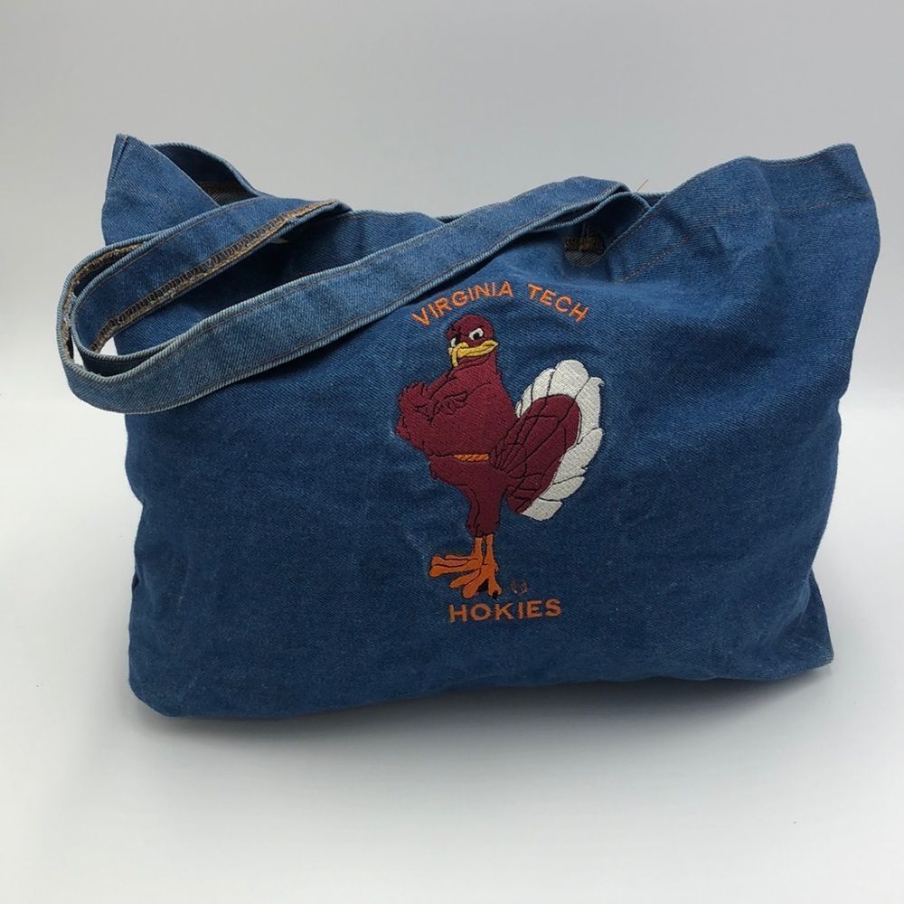 Denim Virginia Tech tote bag with Hokie Bird